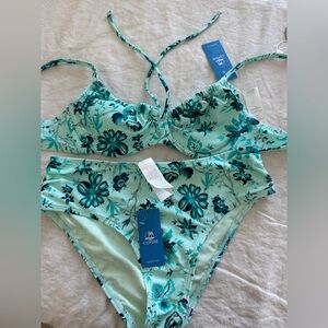 Cupshe Floral Bikini in Mint and Teal